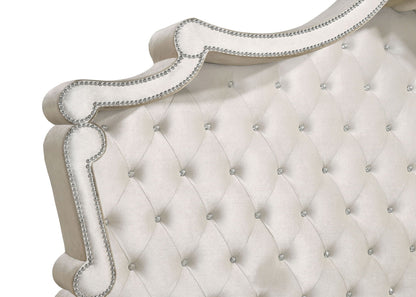 Upholstered Queen Panel Bed Ivory and Camel