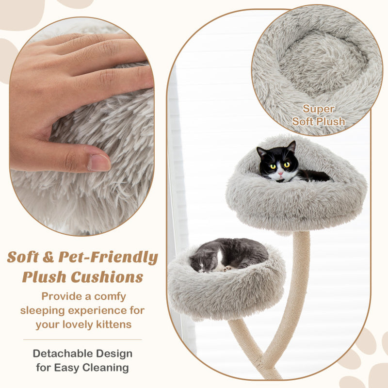 Tall Metal Cat Tower with Three Plush Perches - 70"