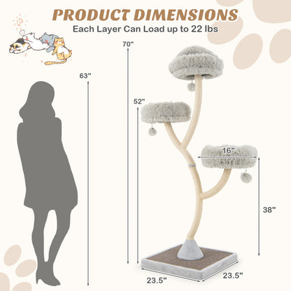 Tall Metal Cat Tower with Three Plush Perches - 70"