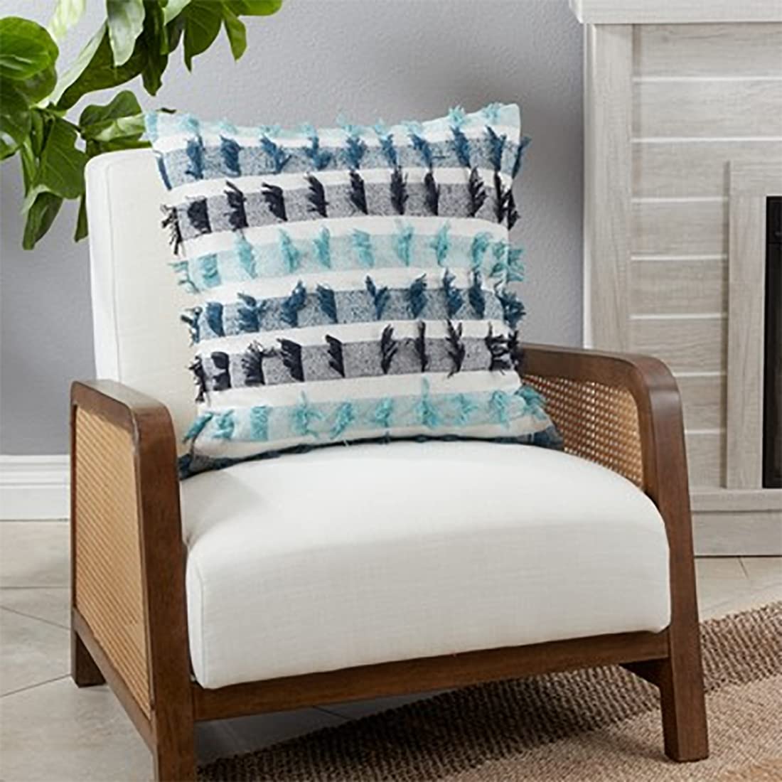 Fennco Styles Boho Striped Fringe Cotton Decorative Throw Pillow