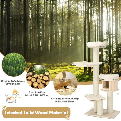 Wooden Cat Tree Condo Activity Tower - 4-Layer 68.5-Inch