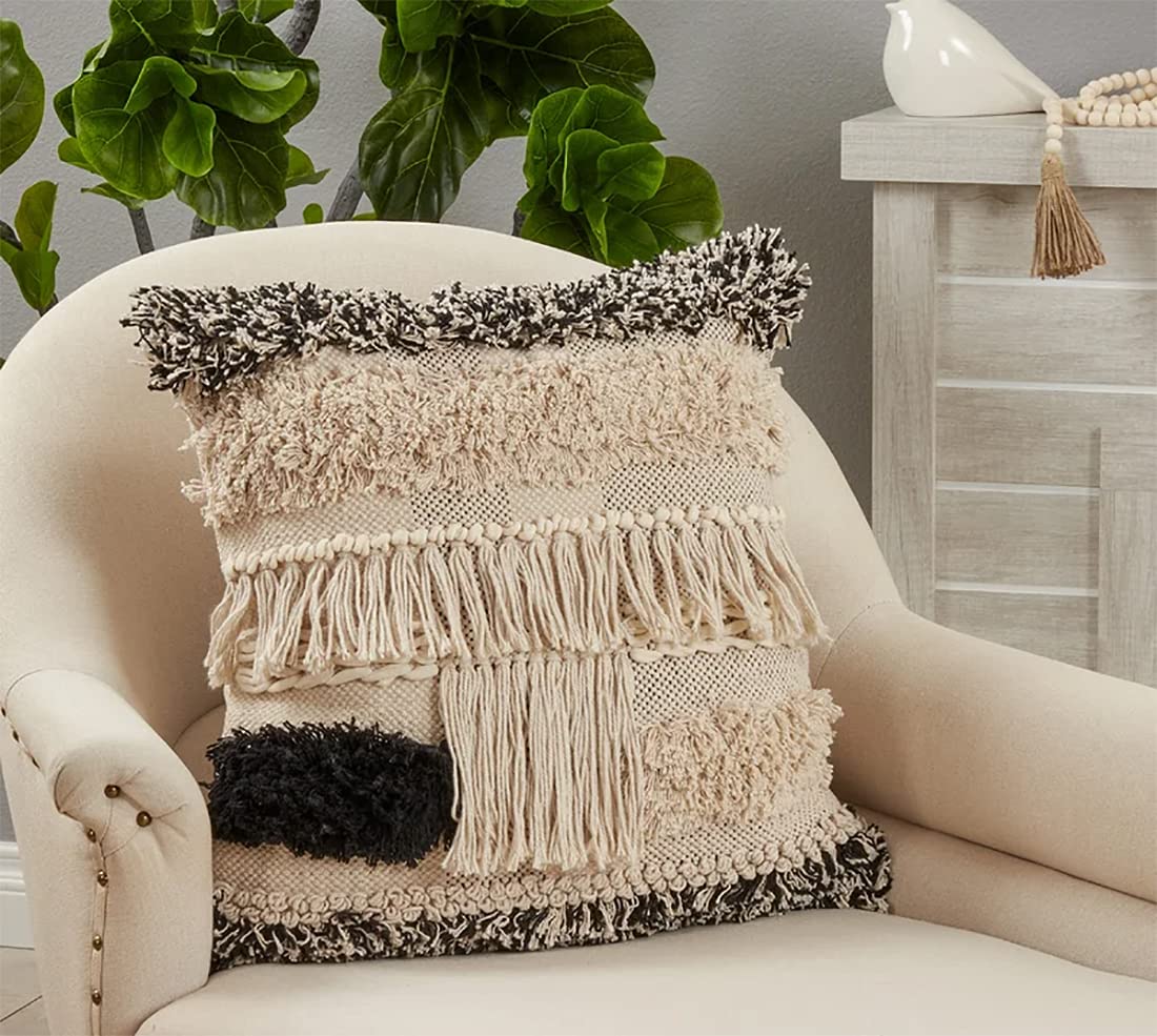 Tufted Fringe Cotton Decorative Throw Pillow