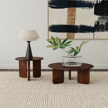 Two Piece Solid Wood Coffee and End Table Set Brown
