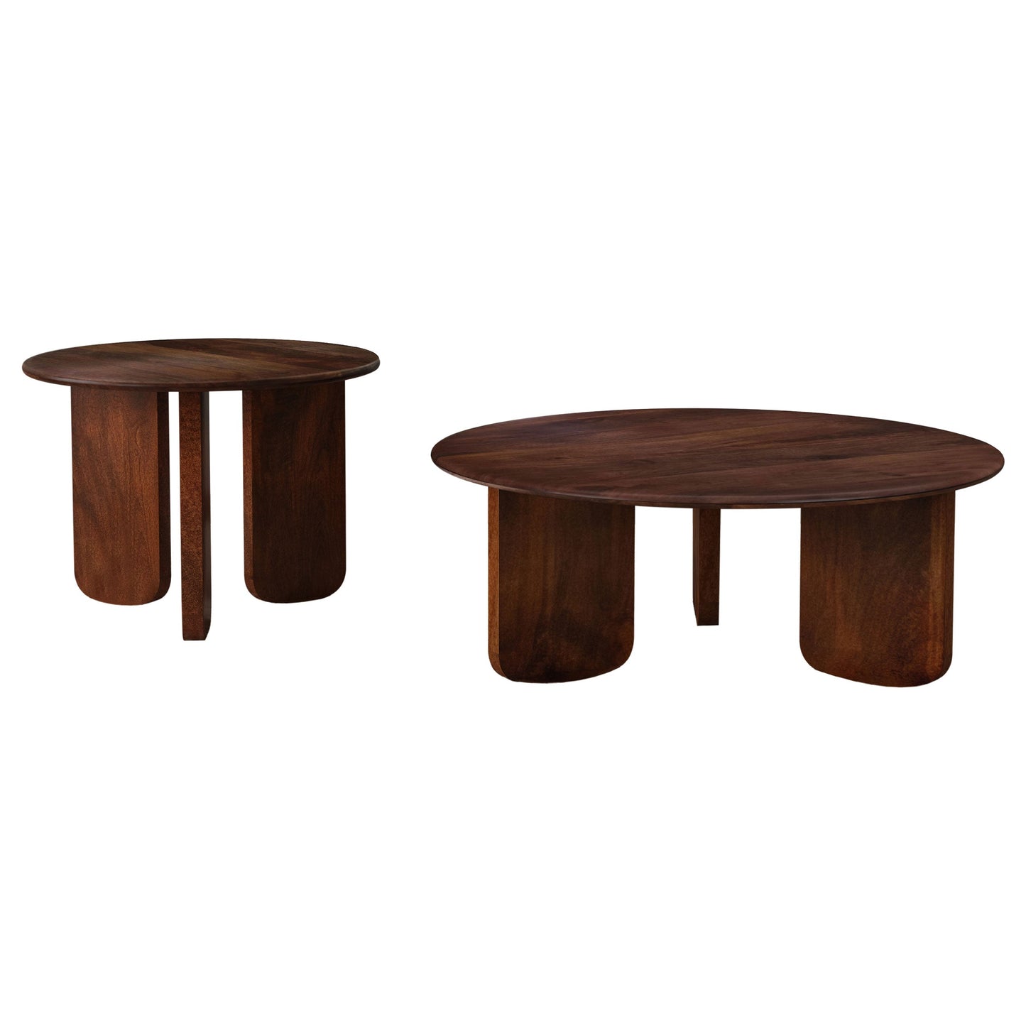 Two Piece Solid Wood Coffee and End Table Set Brown