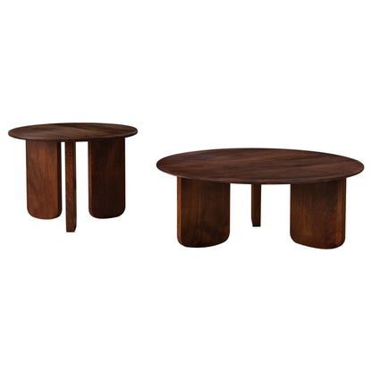 Two Piece Solid Wood Coffee and End Table Set Brown