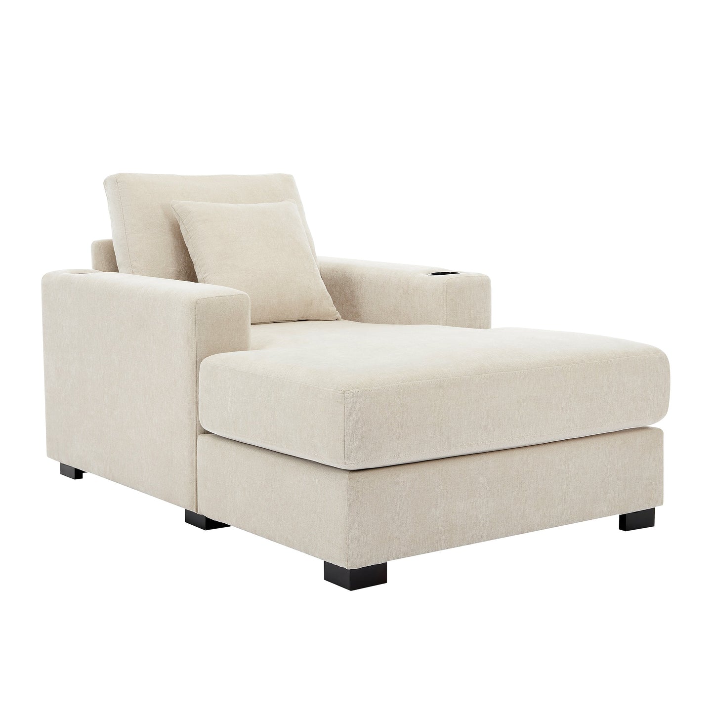 Oversized Chaise Lounge with Pillows, Charge Station & Cup Holders