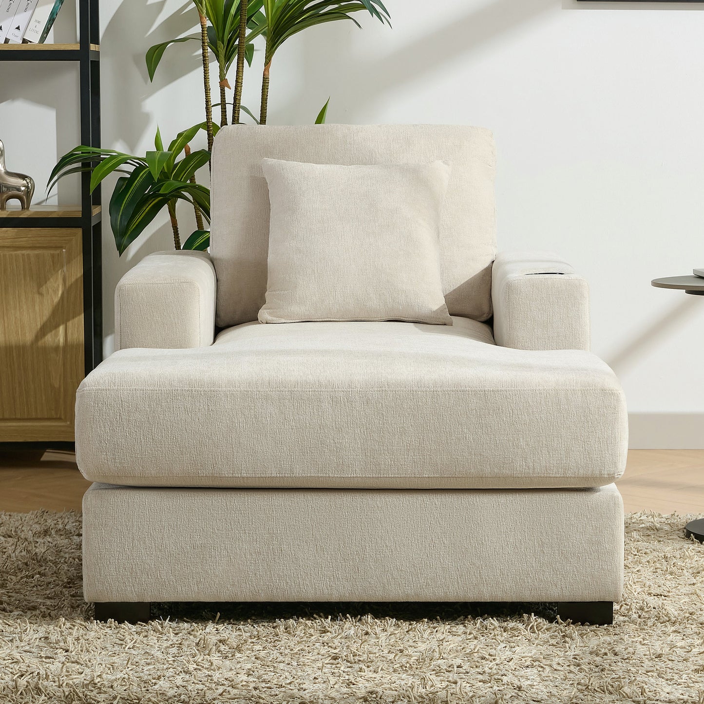 Oversized Chaise Lounge with Pillows, Charge Station & Cup Holders