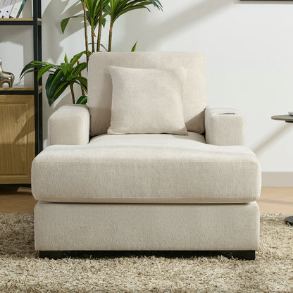 Oversized Chaise Lounge with Pillows, Charge Station & Cup Holders