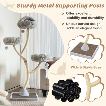 Tall Metal Cat Tower with Three Plush Perches - 70"