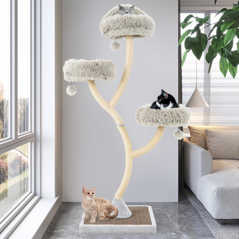 Tall Metal Cat Tower with Three Plush Perches - 70"