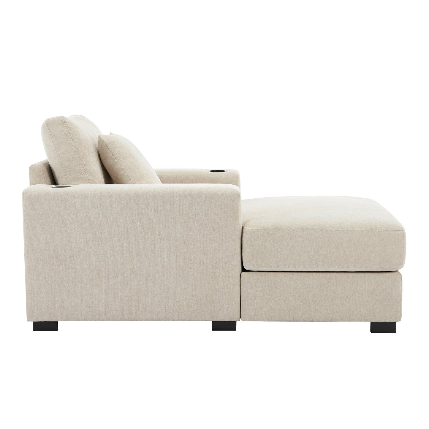 Oversized Chaise Lounge with Pillows, Charge Station & Cup Holders