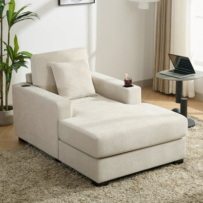 Oversized Chaise Lounge with Pillows, Charge Station & Cup Holders