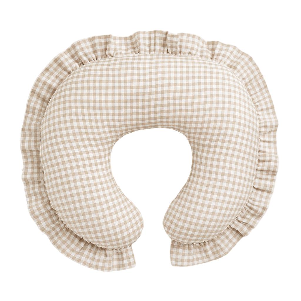 Ruffle Nursing Pillow Cover - Beige Gingham