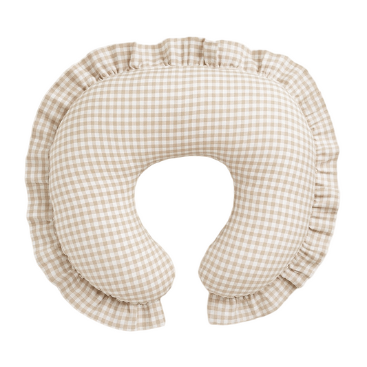 Ruffle Nursing Pillow Cover - Beige Gingham