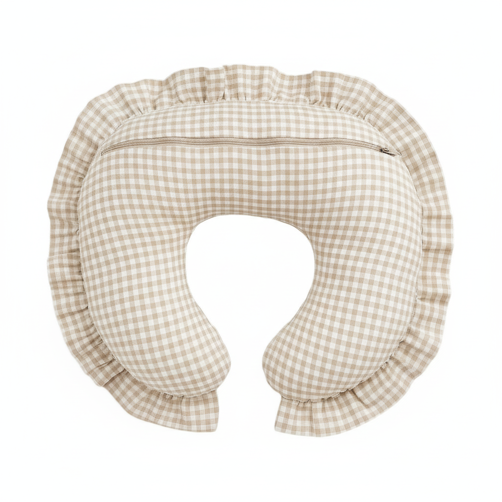 Ruffle Nursing Pillow Cover - Beige Gingham