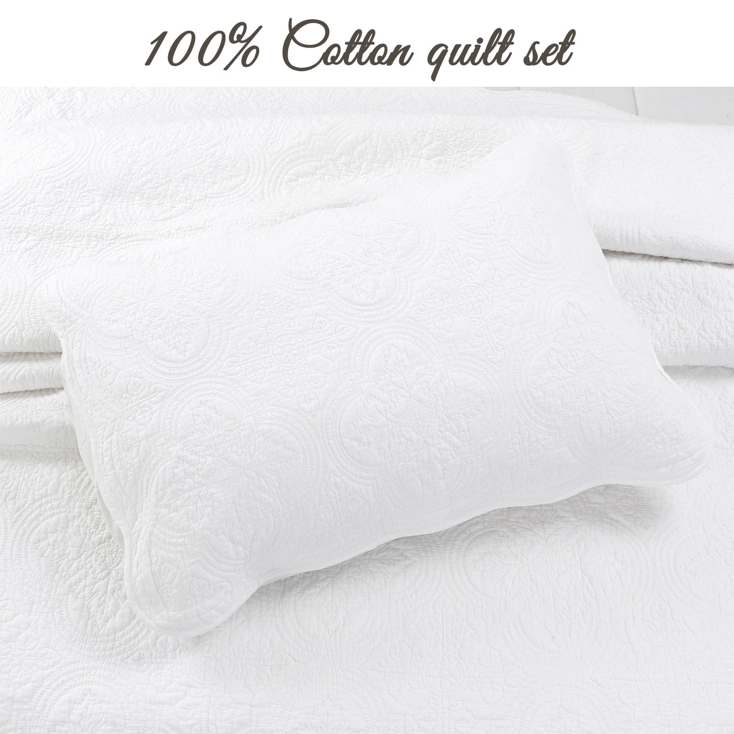 Serenity White Victorian Scalloped Reversible Quilt Bedding Set