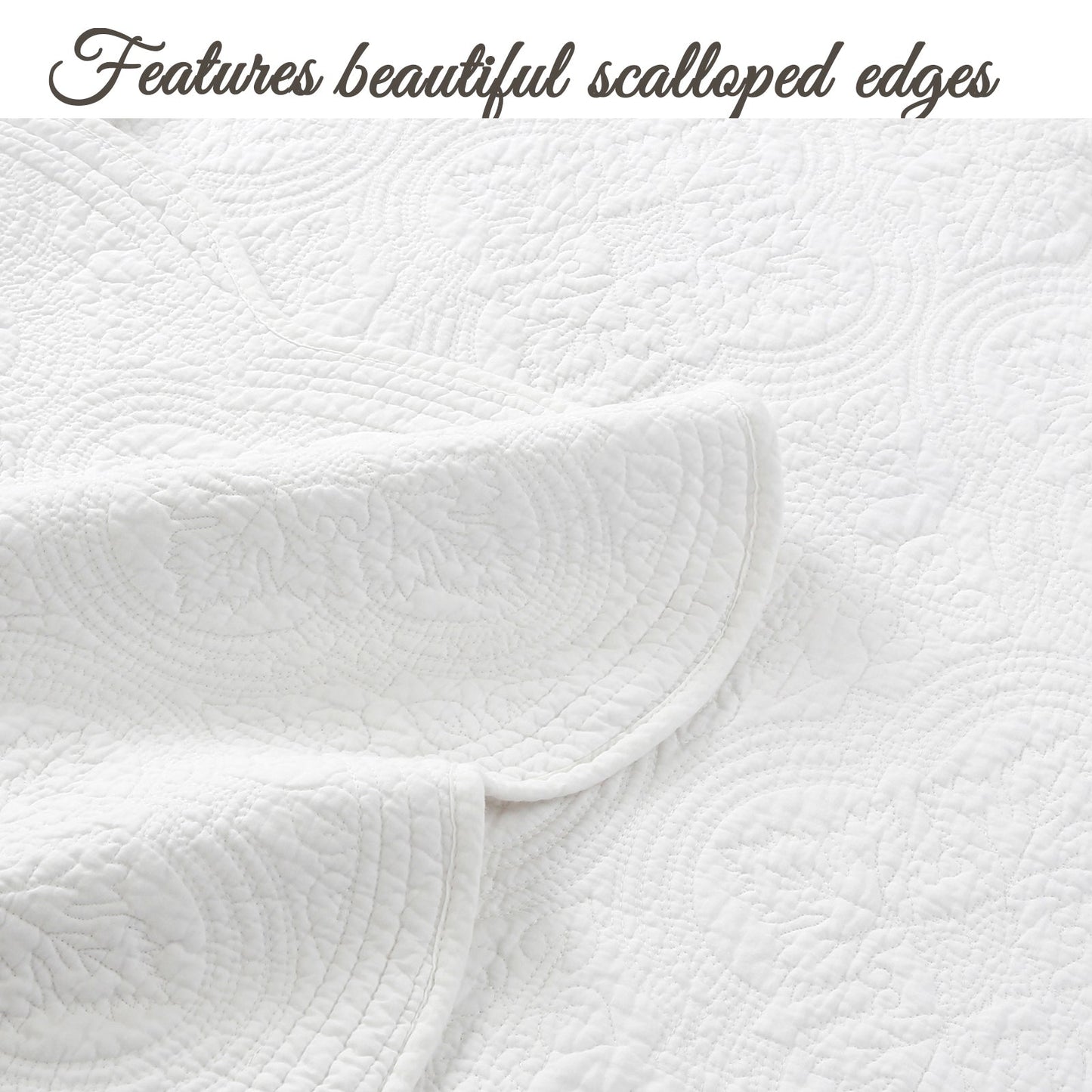 Serenity White Victorian Scalloped Reversible Quilt Bedding Set