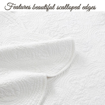 Serenity White Victorian Scalloped Reversible Quilt Bedding Set