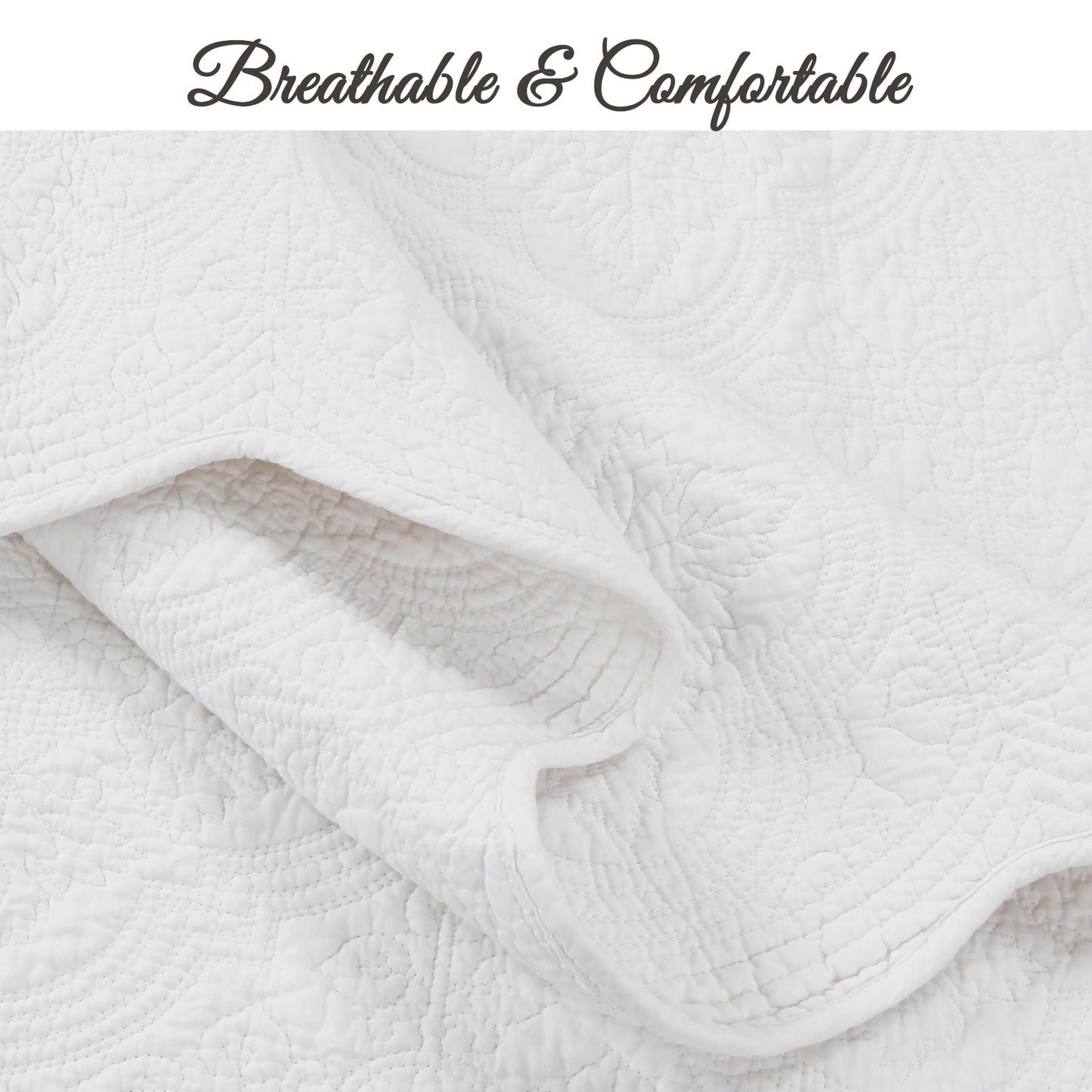 Serenity White Victorian Scalloped Reversible Quilt Bedding Set