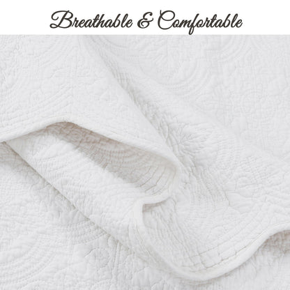 Serenity White Victorian Scalloped Reversible Quilt Bedding Set