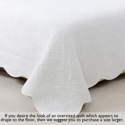Serenity White Victorian Scalloped Reversible Quilt Bedding Set