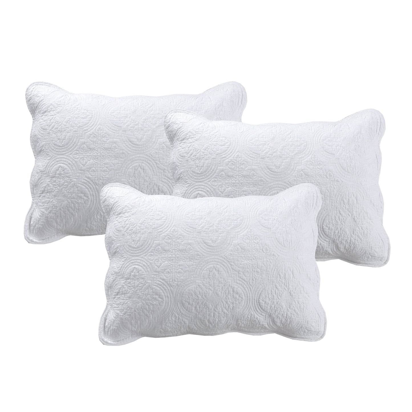 Serenity White Victorian Scalloped Reversible Quilt Bedding Set