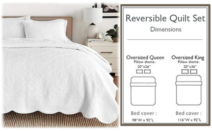 Serenity White Victorian Scalloped Reversible Quilt Bedding Set