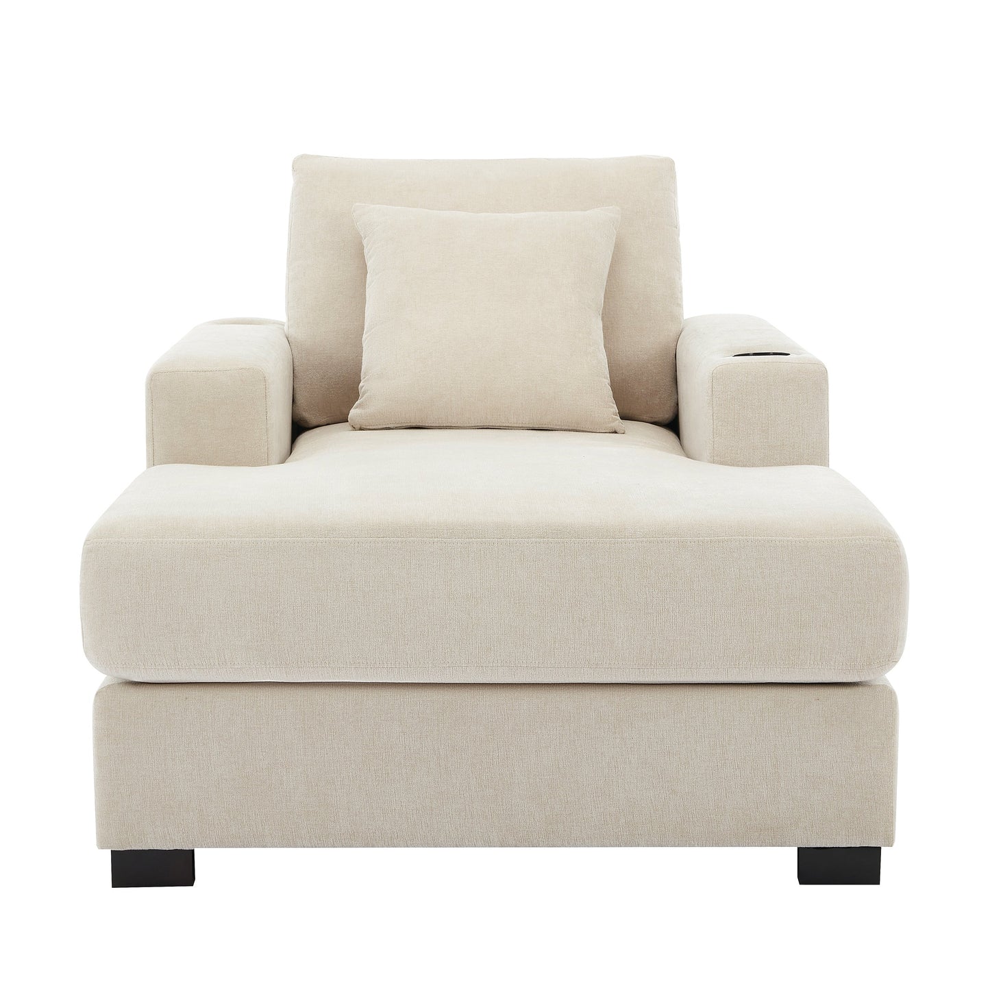 Oversized Chaise Lounge with Pillows, Charge Station & Cup Holders