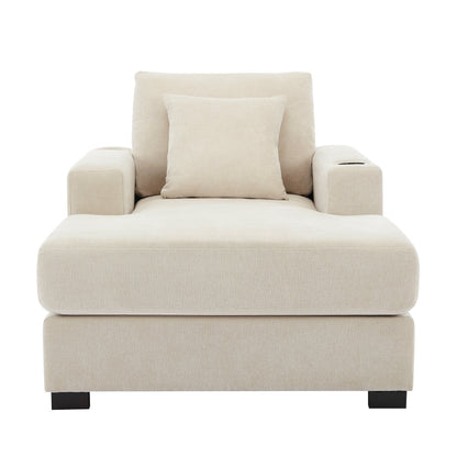 Oversized Chaise Lounge with Pillows, Charge Station & Cup Holders