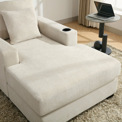 Oversized Chaise Lounge with Pillows, Charge Station & Cup Holders