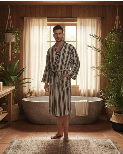 Cotton Linen Blend Kimono Unisex Bathrobe