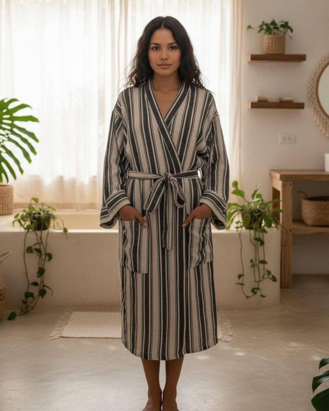 Cotton Linen Blend Kimono Unisex Bathrobe