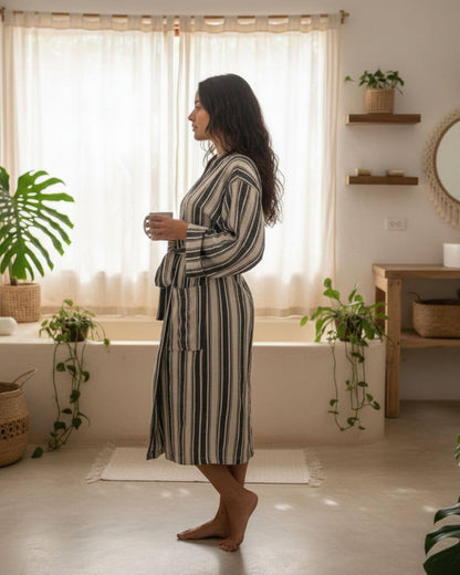 Cotton Linen Blend Kimono Unisex Bathrobe