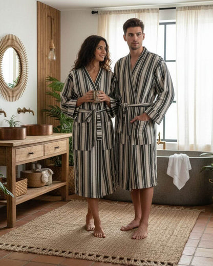 Cotton Linen Blend Kimono Unisex Bathrobe