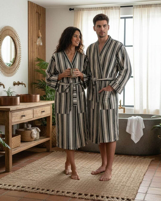 Cotton Linen Blend Kimono Unisex Bathrobe