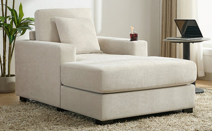 Oversized Chaise Lounge with Pillows, Charge Station & Cup Holders