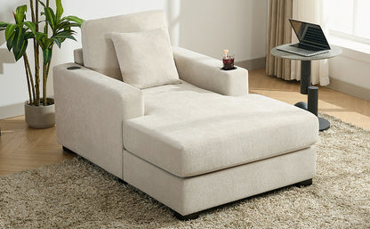 Oversized Chaise Lounge with Pillows, Charge Station & Cup Holders
