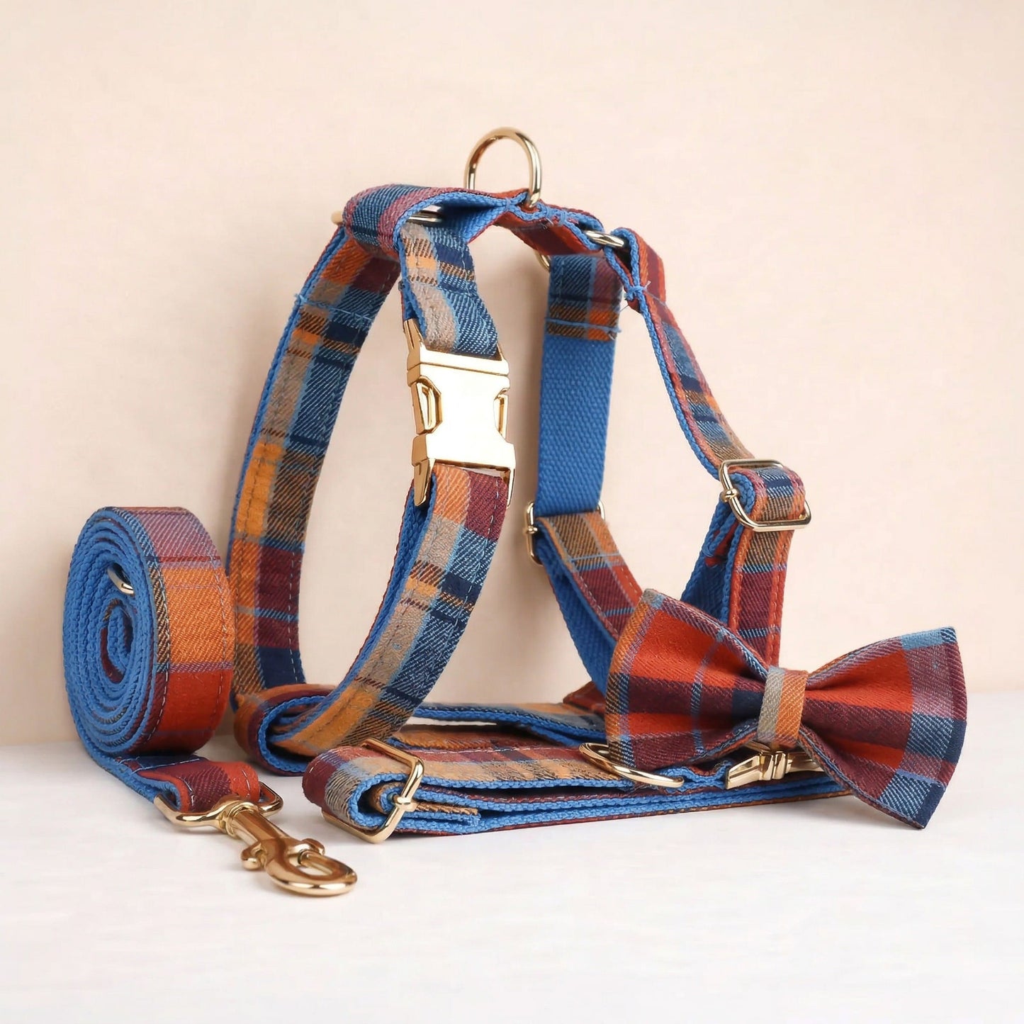 Midnight Copper Plaid Dog Harness Set