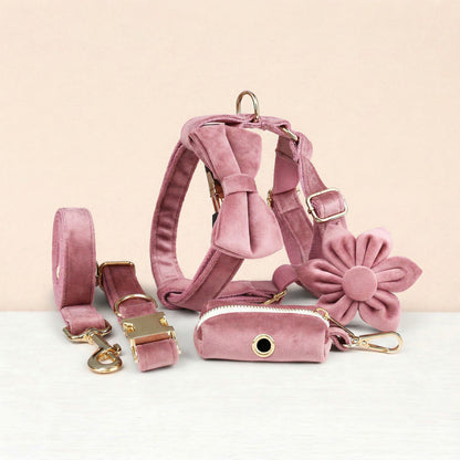 Pink Velvet Dog Harness Set