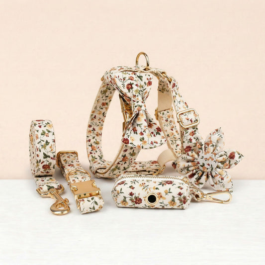 Soft Ivory Blossom Floral Dog Harness Set