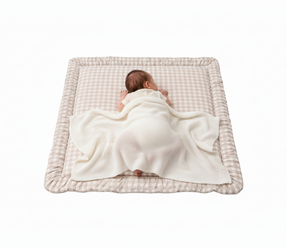Padded Baby Play Mat - Beige Gingham