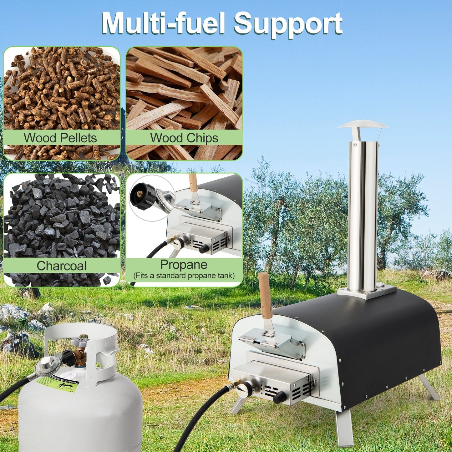 Portable Multi-Fuel Pizza Oven with Pizza Stone & Pizza Peel