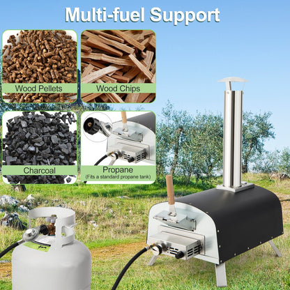 Portable Multi-Fuel Pizza Oven with Pizza Stone & Pizza Peel
