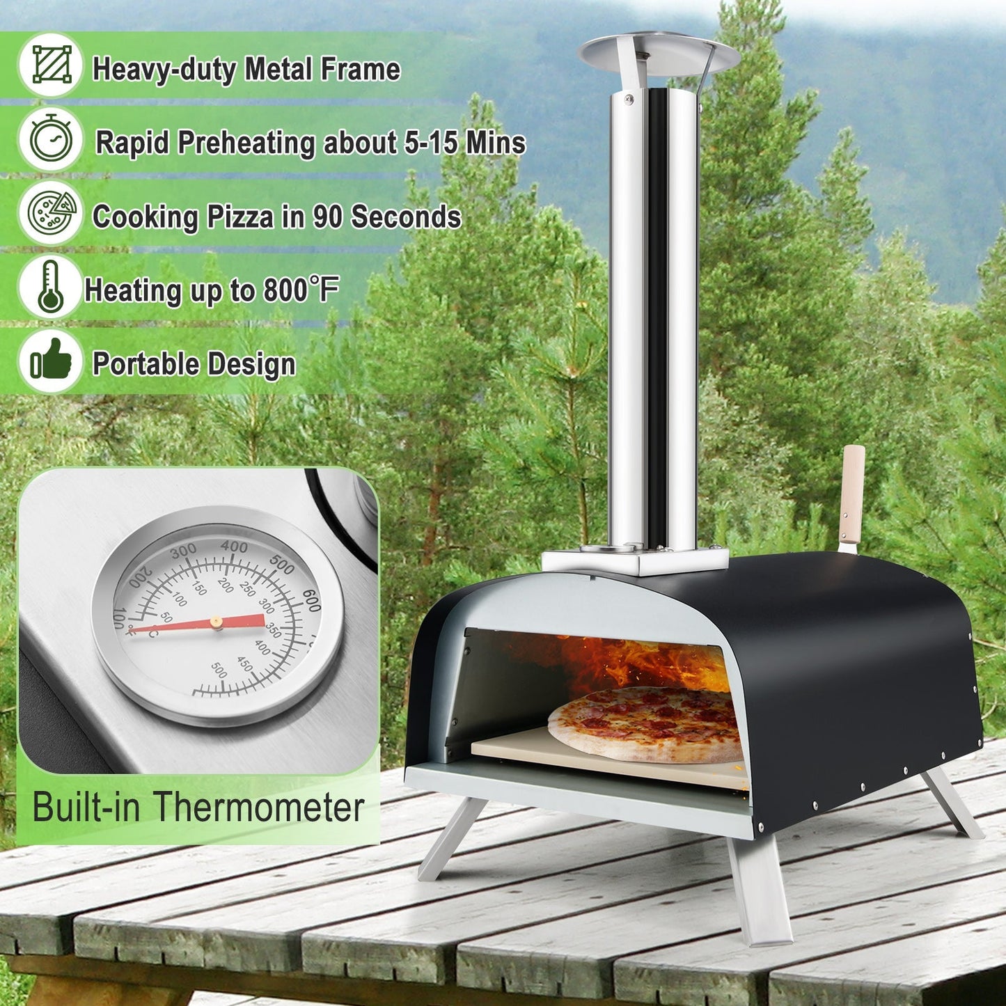 Portable Multi-Fuel Pizza Oven with Pizza Stone & Pizza Peel