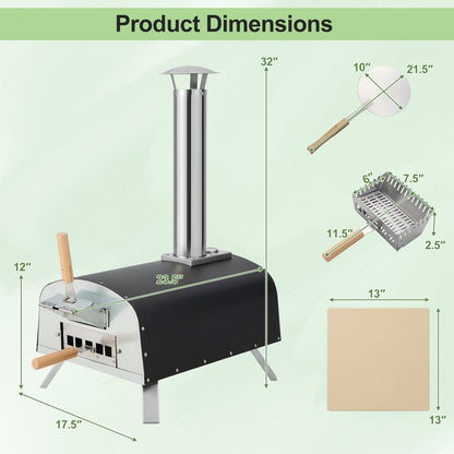 Portable Multi-Fuel Pizza Oven with Pizza Stone & Pizza Peel