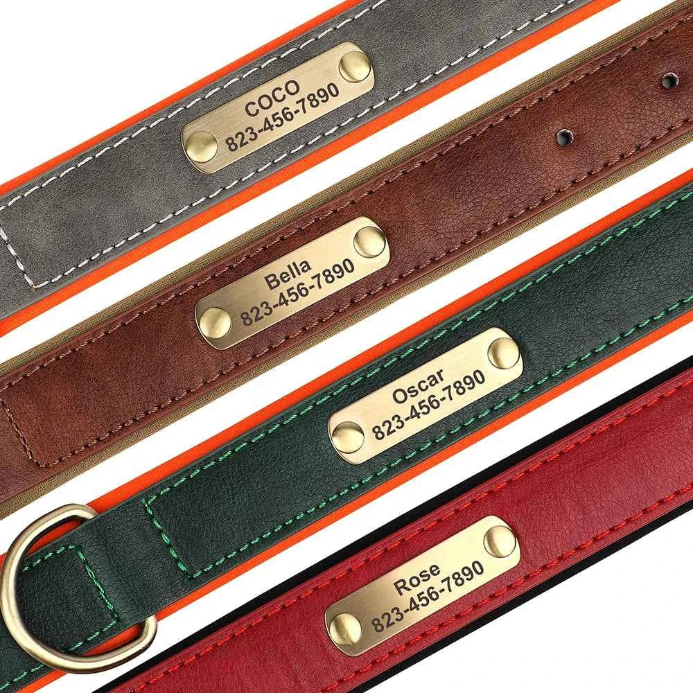Personalized Leather Dog Collar with Custom Engraved ID Tag
