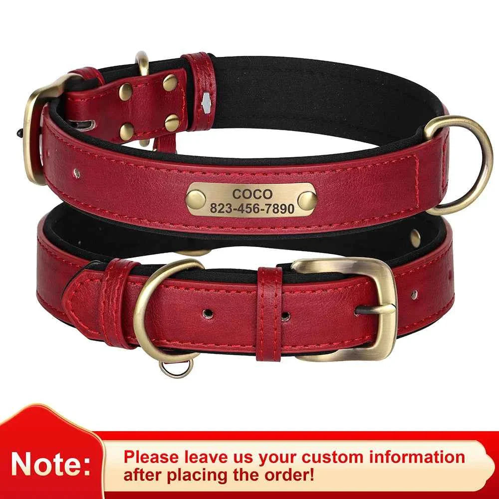 Personalized Leather Dog Collar with Custom Engraved ID Tag