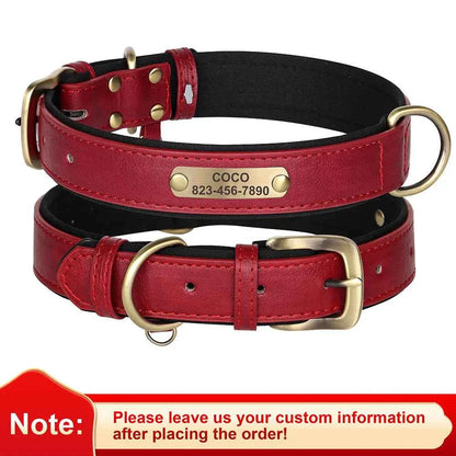 Personalized Leather Dog Collar with Custom Engraved ID Tag