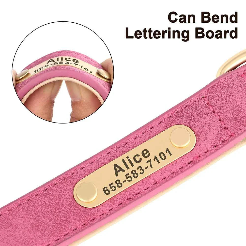 Personalized Leather Dog Collar with Custom Engraved ID Tag