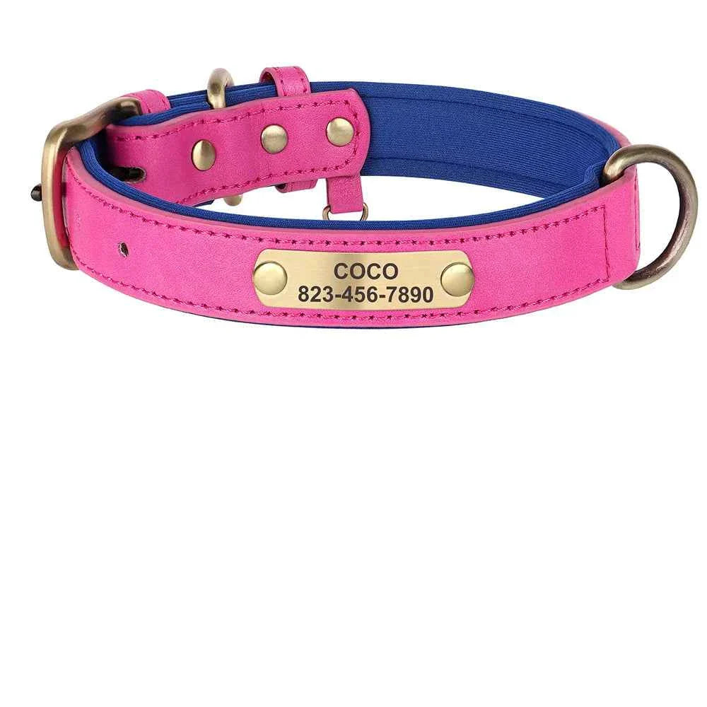 Personalized Leather Dog Collar with Custom Engraved ID Tag